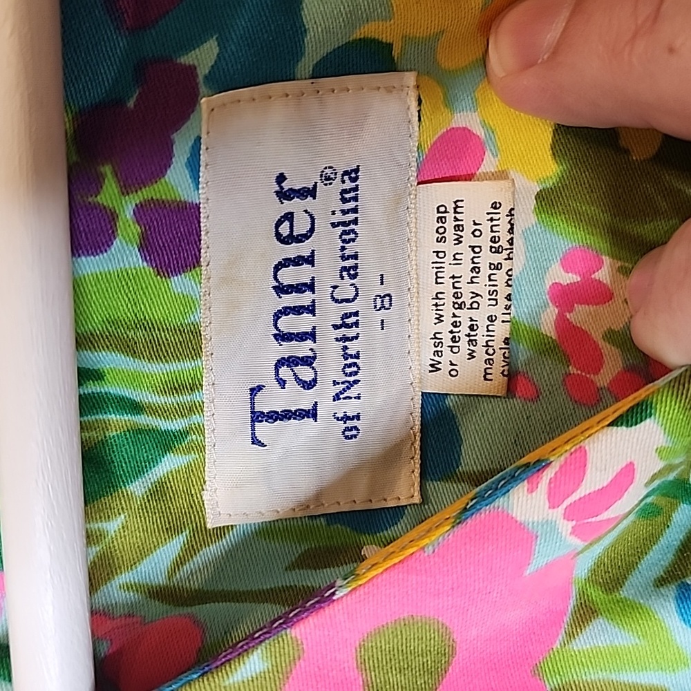 VINTAGE Tanner of North Carolina Bright Floral Scoop Neck Women's Dress Size 8 - Picture 7 of 7
